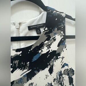 Banana Republic Black, White & Blue Abstract Midi Dress
